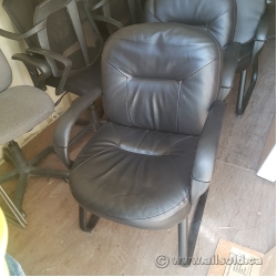 Black Leather Guest Sleigh Chair w/ Fixed Arms